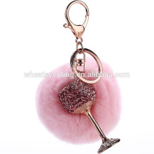 Lovely Genuine Rabbit Fur Ball PomPoms Car Keychain Handbag Charm Key Ring